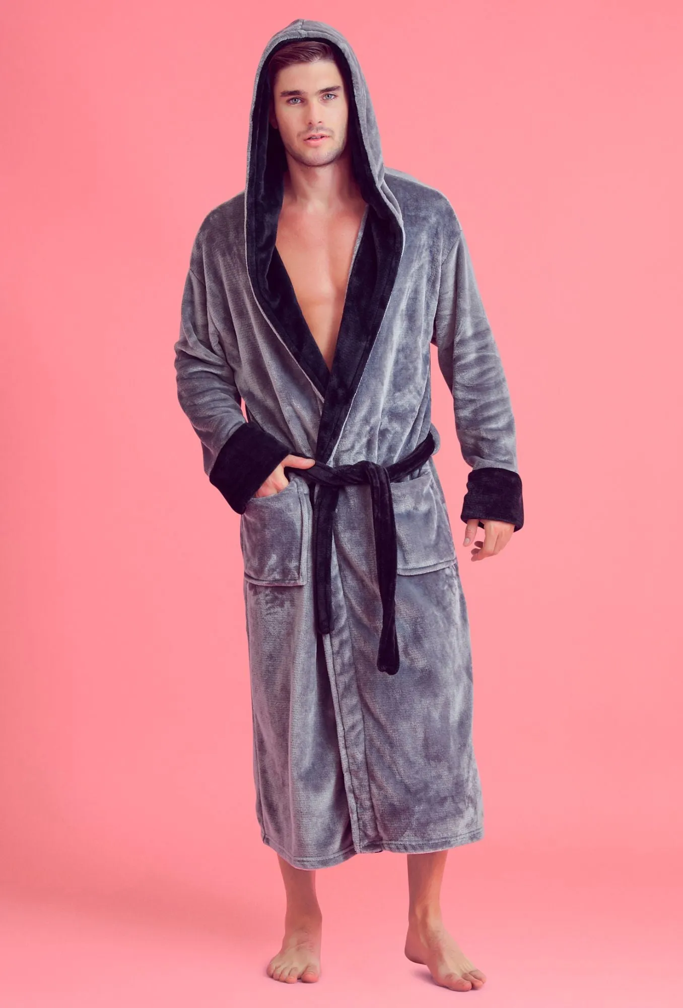 Soft Touch Linen Men?s Bath Robe ? Hooded Shower Robe ? Polyester Full-Length Warm Kimono