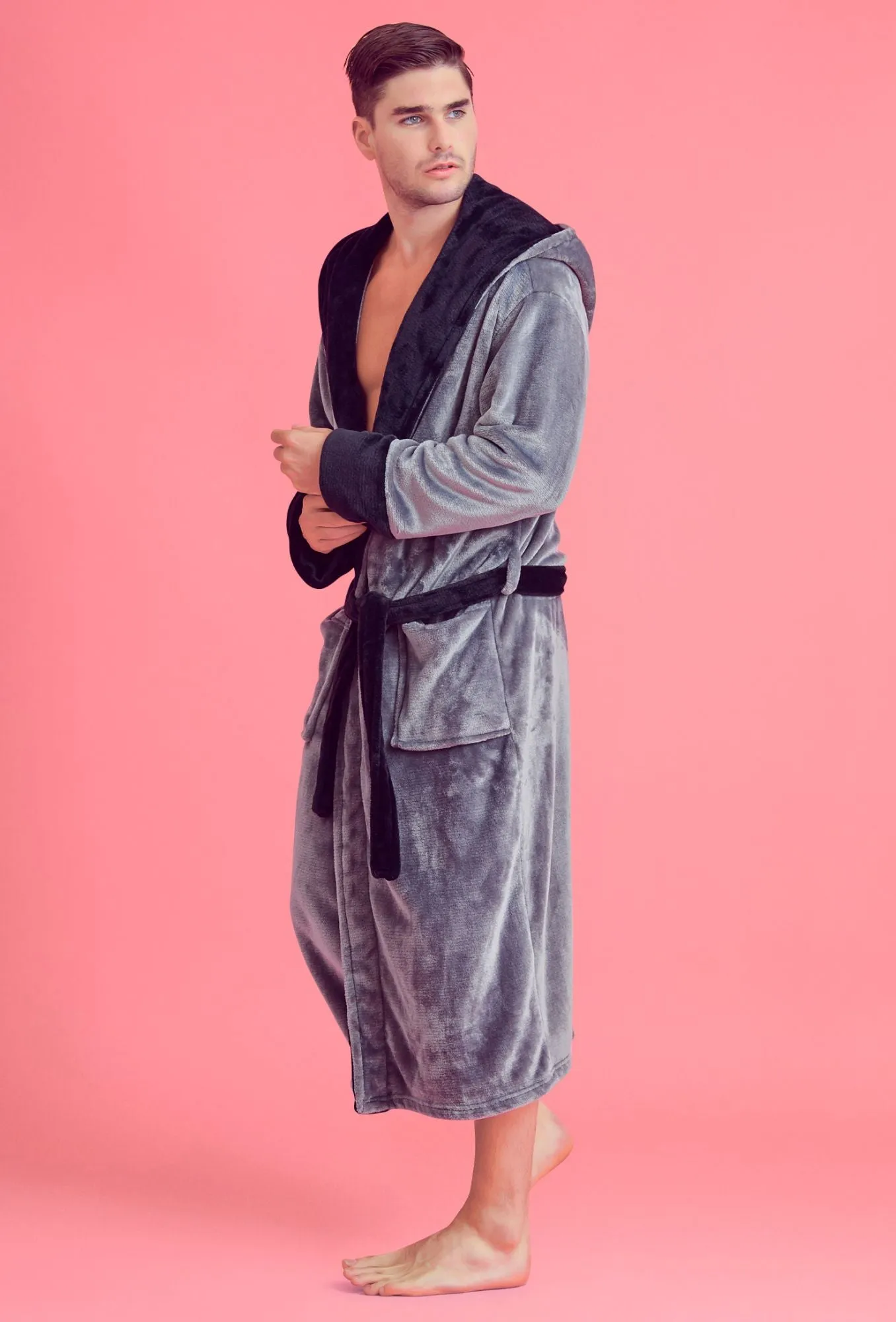 Soft Touch Linen Men?s Bath Robe ? Hooded Shower Robe ? Polyester Full-Length Warm Kimono