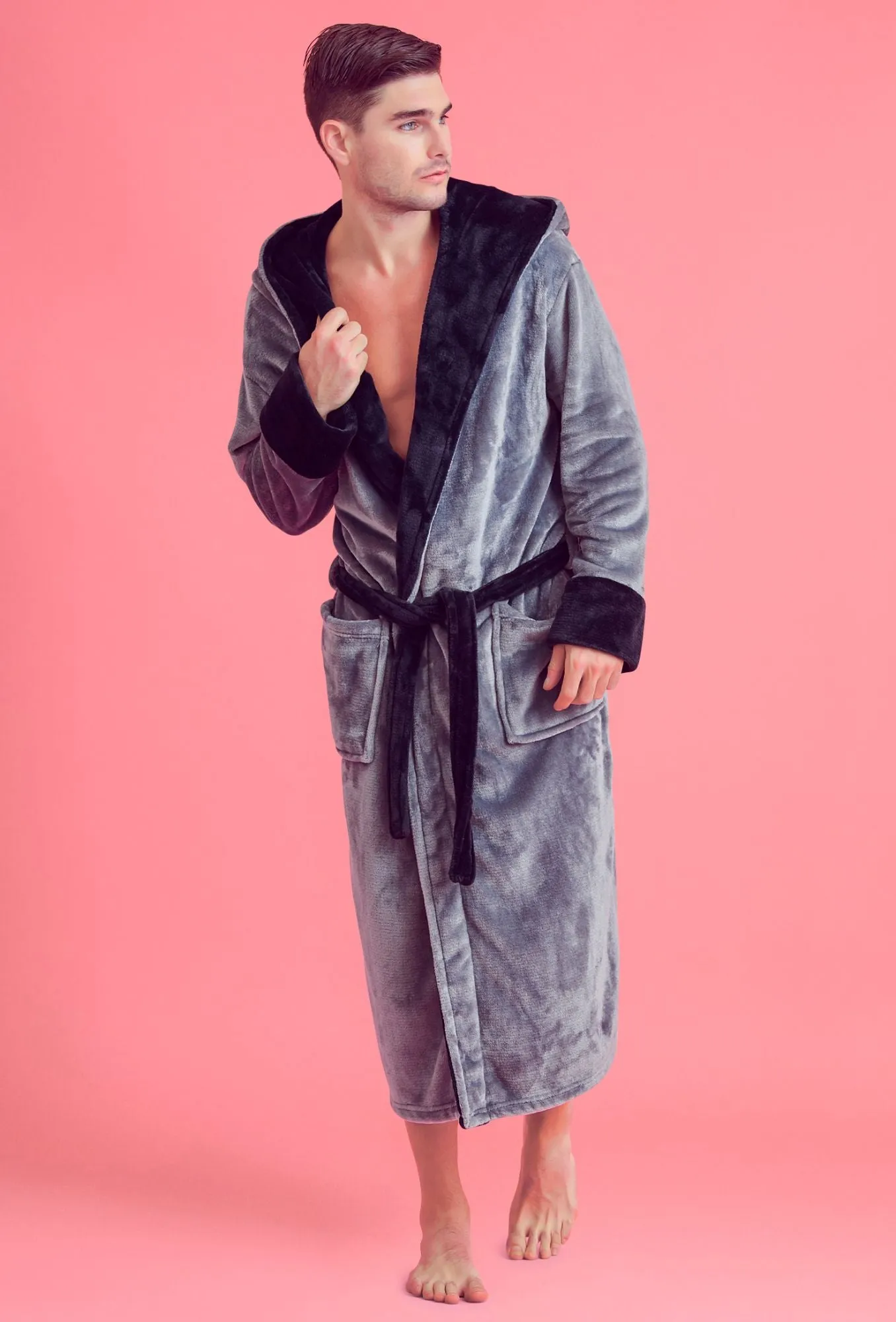 Soft Touch Linen Men?s Bath Robe ? Hooded Shower Robe ? Polyester Full-Length Warm Kimono