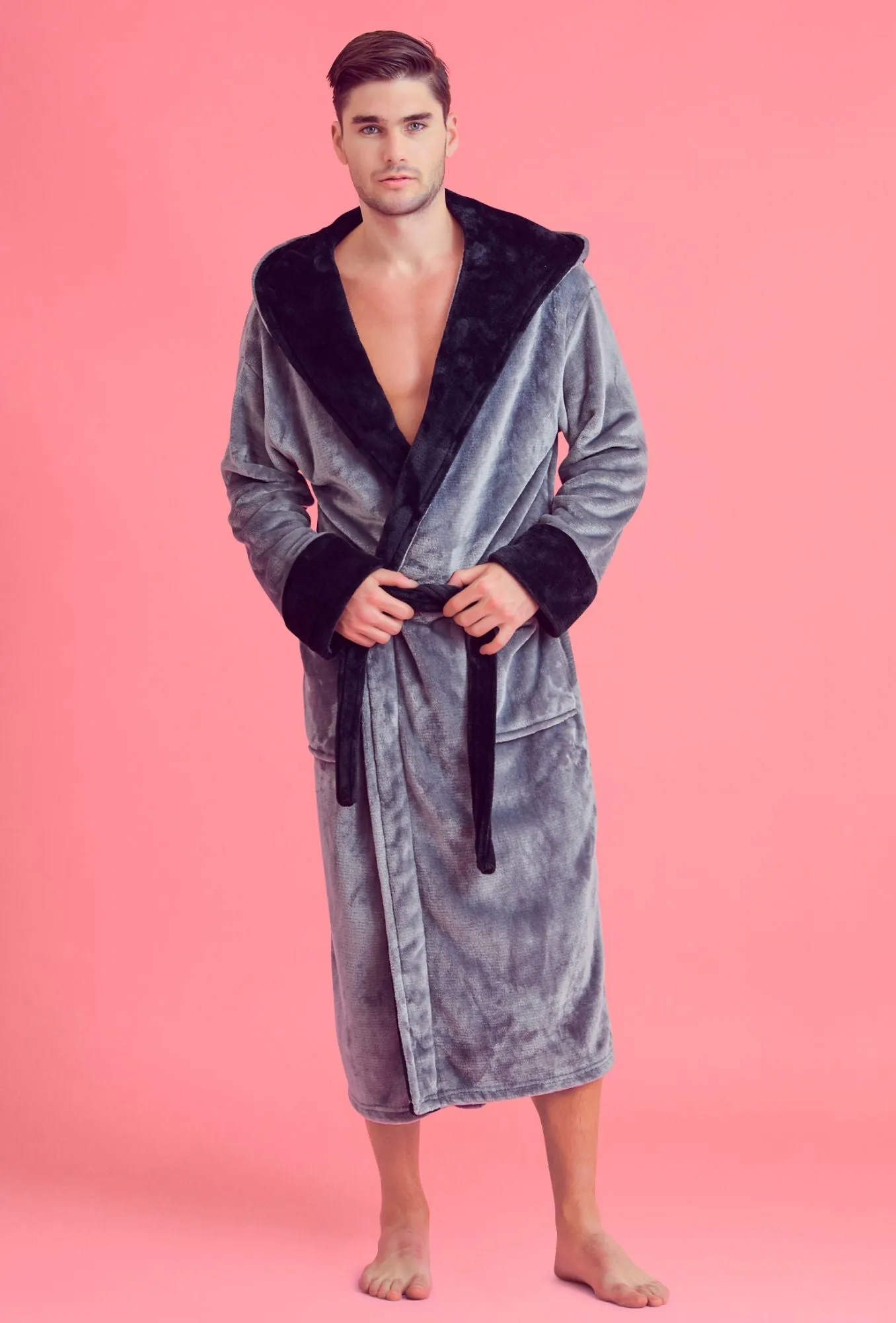 Soft Touch Linen Men?s Bath Robe ? Hooded Shower Robe ? Polyester Full-Length Warm Kimono