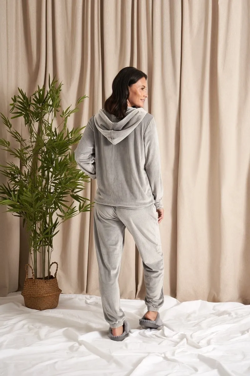 Velour Hoody Jogger Set in Grey