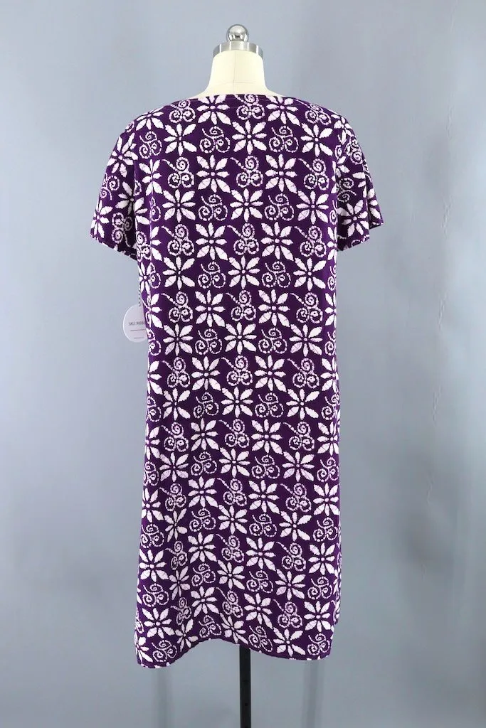 Vintage Purple Batik Cotton Caftan Dress