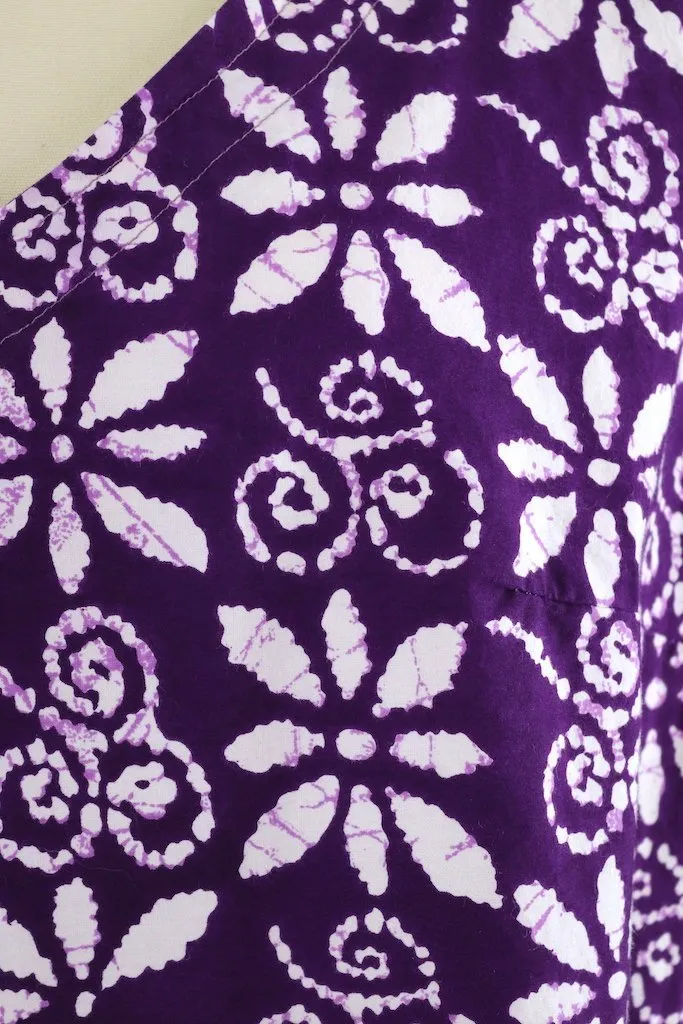 Vintage Purple Batik Cotton Caftan Dress